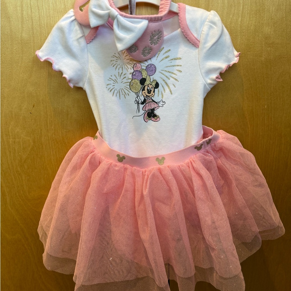 Minnie Mouse first birthday dress set with bow! Size 9-12 months